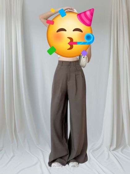 กางเกงขากระบอกใหญ่ผ้าโซดา สีน้ำตาล size M (ส่งฟรี) รูปที่ 2