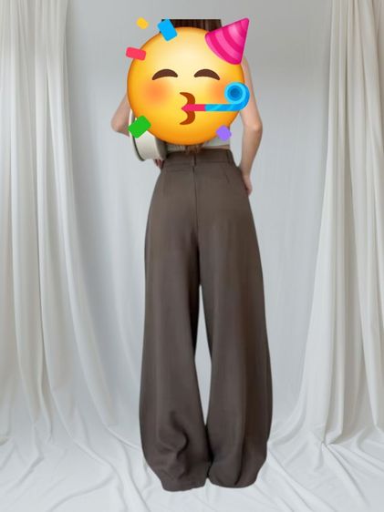 กางเกงขากระบอกใหญ่ผ้าโซดา สีน้ำตาล size M (ส่งฟรี)