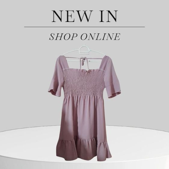 แขนสั้น เดรส | จั๊มสูท อื่นๆ ชุดเดรสสั้นสีชมพู คอ เหลี่ยม S M L XL ใส่ได้(ส่งฟรี)