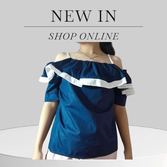 เสื้อเปิดไหล่สีกรม เข้ม มือสองสภาพ S M L ใส่ได้ (ส่งฟรี) รูปที่ 3