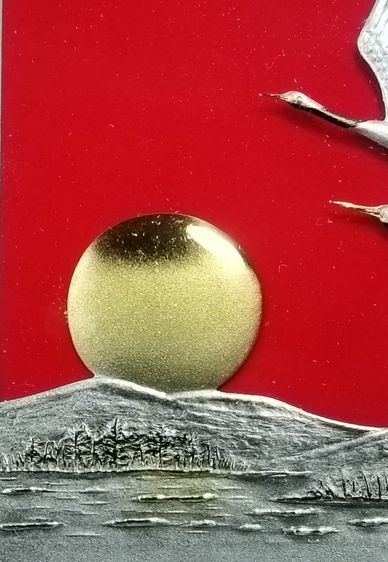 รูปมงคลเนื้อเงินแท้ ลายนกกระเรียนคู่ ผลงานอาจารย์ TAKEHIKO รูปที่ 4