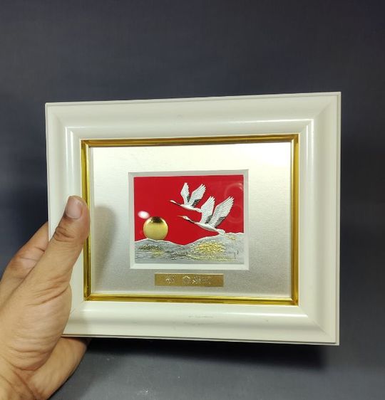 รูปมงคลเนื้อเงินแท้ ลายนกกระเรียนคู่ ผลงานอาจารย์ TAKEHIKO รูปที่ 8