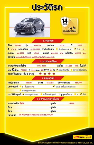 Nissan Almera 2012 1.2 VL Sedan เบนซิน ไม่ติดแก๊ส เกียร์อัตโนมัติ น้ำตาล รูปที่ 2