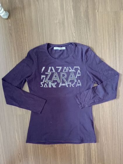 มือสอง เสื้อยืดแขนยาวสีม่วง Zara size L  รอบอก 34" ยาว 25"  รูปที่ 3