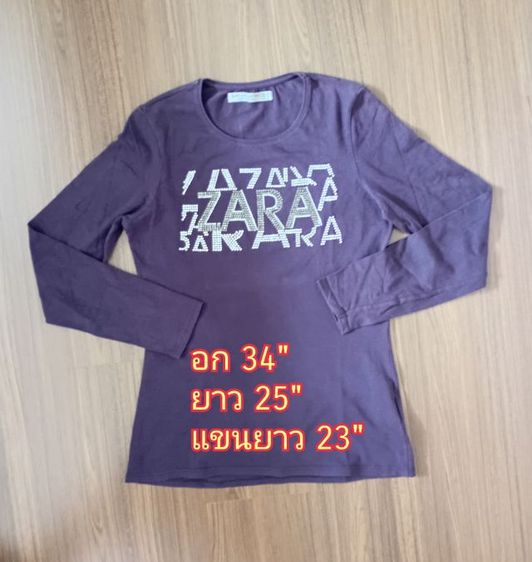 มือสอง เสื้อยืดแขนยาวสีม่วง Zara size L  รอบอก 34" ยาว 25"  รูปที่ 5