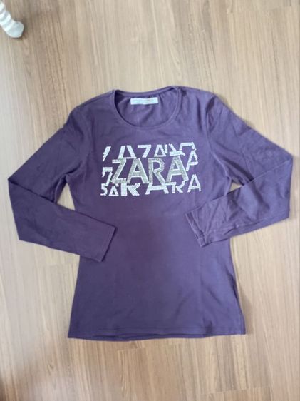 มือสอง เสื้อยืดแขนยาวสีม่วง Zara size L  รอบอก 34" ยาว 25"  รูปที่ 2