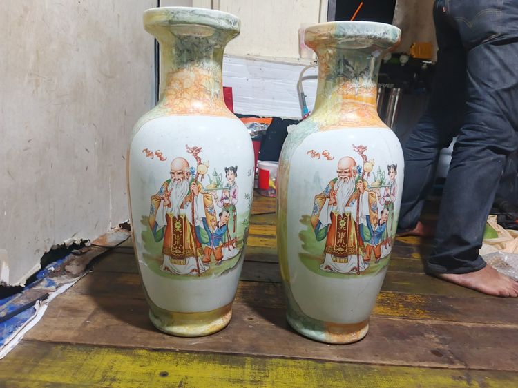 เครื่องเงินเก่า แจกันกระเบื้องลายจีน ของโบราณ