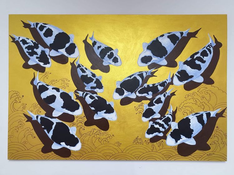 ภาพวาดปลาคาร์ฟสีน้ำมันขนาดใหญ่  รูปที่ 2