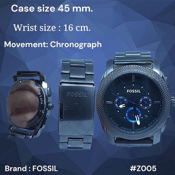 Z005 นาฬิกา FOSSIL Chronograph รุ่นใหญ่ 45mm สีดำเทา สายสแตนเลส มือสองแท้ ระบบควอตซ์