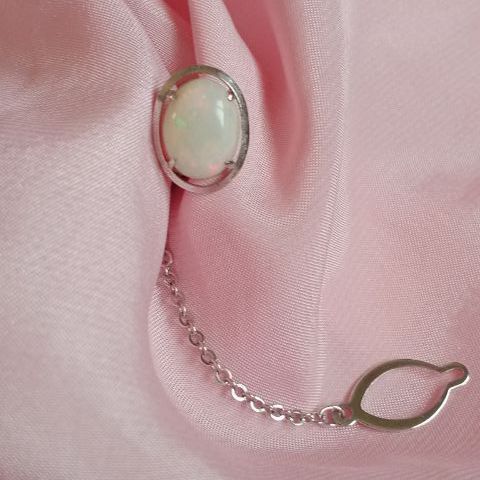 เข็มกลัดและหมุด หมุดโอปอแท้ เม็ดใหญ่ (9x12มิล) เรือนเงินแท้ จากต่างประเทศสวย