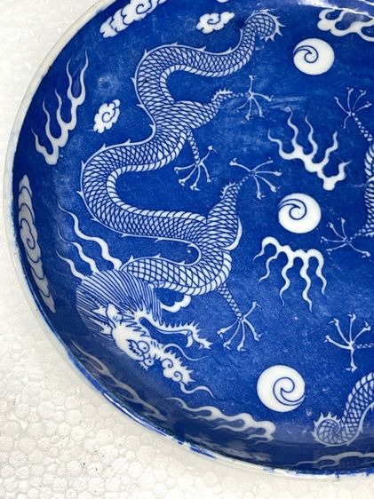 จาน มังกรคู่ ลายคราม โบราณเก่าสะสม รูปที่ 4