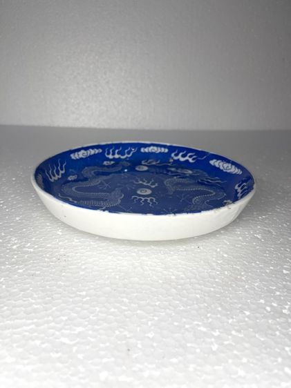 จาน มังกรคู่ ลายคราม โบราณเก่าสะสม รูปที่ 6