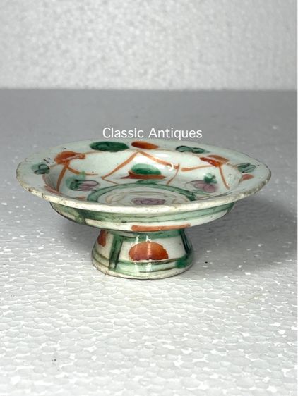 พานเชิง เขียนสี โบราณเก่าสะสม