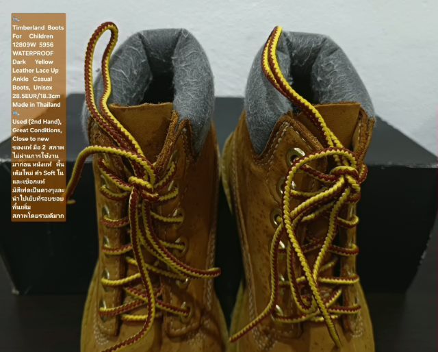 Timberland Boots For Children, Unisex 28.5EU(18.3cm) ของแท้ มือ 2 สภาพไม่ผ่านการใช้งานมาก่อน, รองเท้า Timberland หนังแท้มีตำหนิสีเฟดเป็นดวงๆ รูปที่ 8