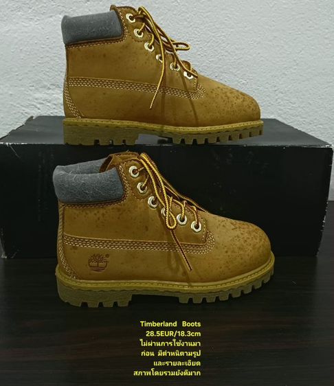 เหลือง รองเท้าบู๊ท ขนาดอื่น ๆ Timberland Boots For Children, Unisex 28.5EU(18.3cm) ของแท้ มือ 2 สภาพไม่ผ่านการใช้งานมาก่อน, รองเท้า Timberland หนังแท้มีตำหนิสีเฟดเป็นดวงๆ