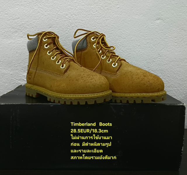 Timberland Boots For Children, Unisex 28.5EU(18.3cm) ของแท้ มือ 2 สภาพไม่ผ่านการใช้งานมาก่อน, รองเท้า Timberland หนังแท้มีตำหนิสีเฟดเป็นดวงๆ รูปที่ 4
