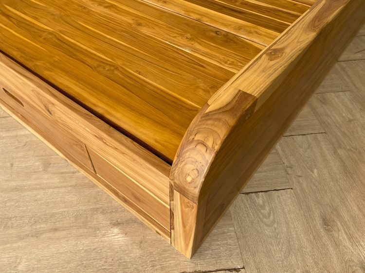 เตียง 6 ฟุต ไม้สัก หัวเตียงไม้หวายสานตาข่าย พร้อมลิ้นชักข้างเตียง  รูปที่ 9