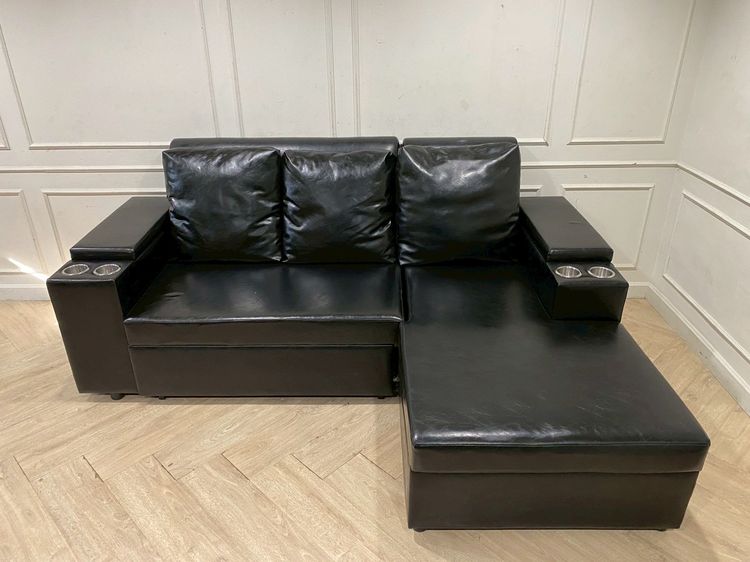 โซฟาเบด 3 ที่นั่ง เบาะหนัง สีดำ