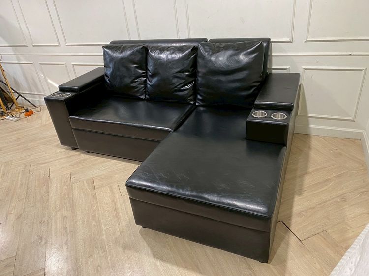 โซฟาเบด 3 ที่นั่ง เบาะหนัง สีดำ รูปที่ 3