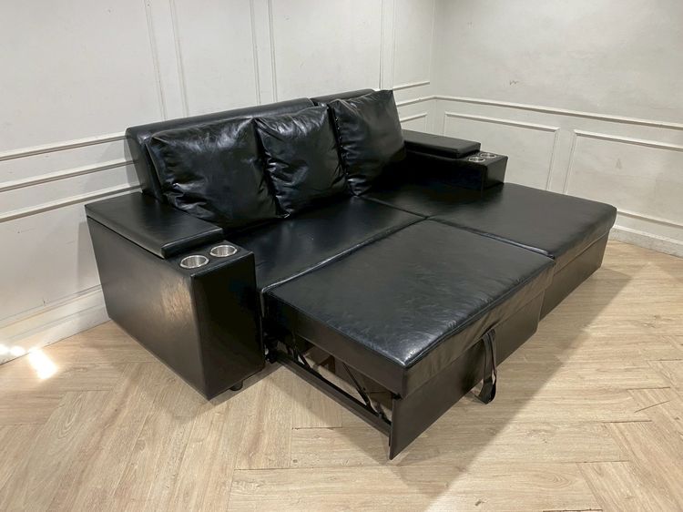 โซฟาเบด 3 ที่นั่ง เบาะหนัง สีดำ รูปที่ 4