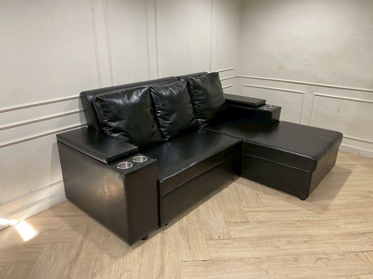 โซฟาเบด 3 ที่นั่ง เบาะหนัง สีดำ รูปที่ 2