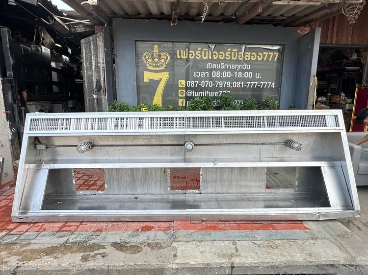 โครงฮูดดูดควันสแตนเลส เกรด 304 ตะแกรงปิด 6 แผ่น ปล่องดูดมี 3 ช่อง ด้านบนติดไฟส่องสว่าง (ขนาดกว้าง 345 CM.) รูปที่ 16