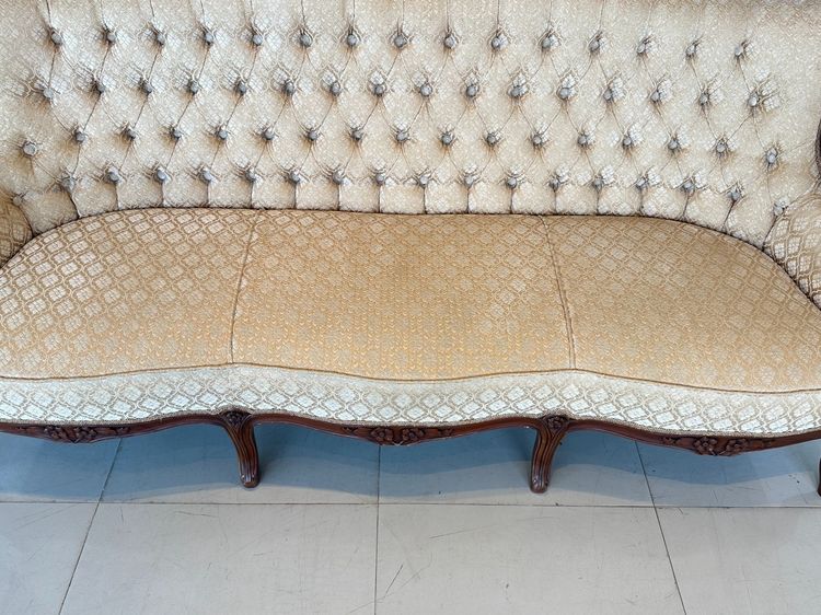 โซฟา สไตล์วินเทจ เบาะผ้าลายดอกไม้สีน้ำตาล พิงหลังดึงดุม รูปที่ 11