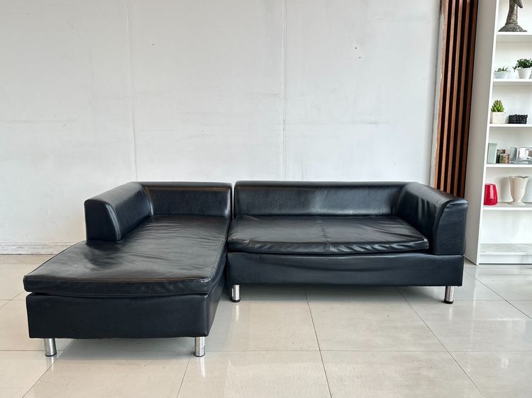 โซฟาแอล 3 ที่นั่ง เบาะหนัง PU สีดำ เบาะถอดปลอกได้ 