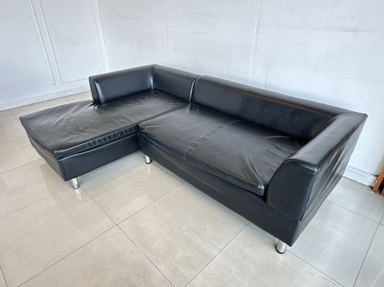 โซฟาแอล 3 ที่นั่ง เบาะหนัง PU สีดำ เบาะถอดปลอกได้  รูปที่ 3