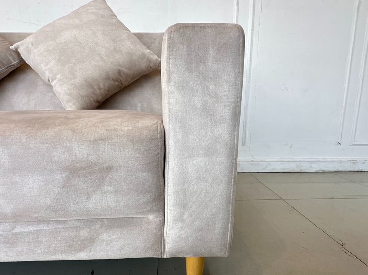 โซฟา 2 ที่นั่ง แบรนด์ INDEX เบาะผ้ากำมะหยี่สีเทา โครงขาไม้สน พร้อมสตูล รูปที่ 11