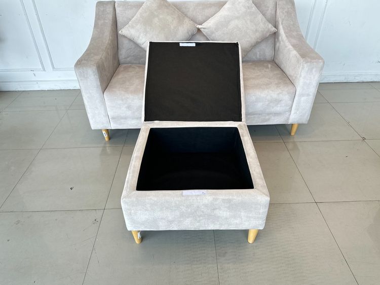 โซฟา 2 ที่นั่ง แบรนด์ INDEX เบาะผ้ากำมะหยี่สีเทา โครงขาไม้สน พร้อมสตูล รูปที่ 14