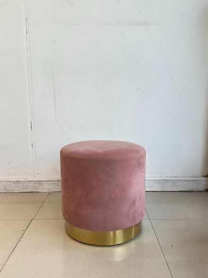 อื่นๆ ผ้าหุ้มเบาะ สตูล ทรงกลม เบาะผ้ากำมะหยี่สีชมพู ลายเรียบ 