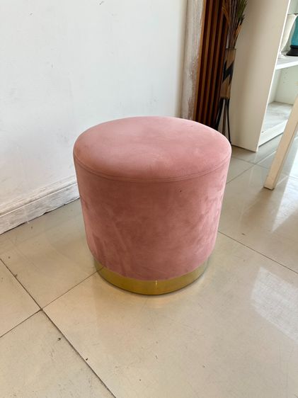 สตูล ทรงกลม เบาะผ้ากำมะหยี่สีชมพู ลายเรียบ  รูปที่ 3