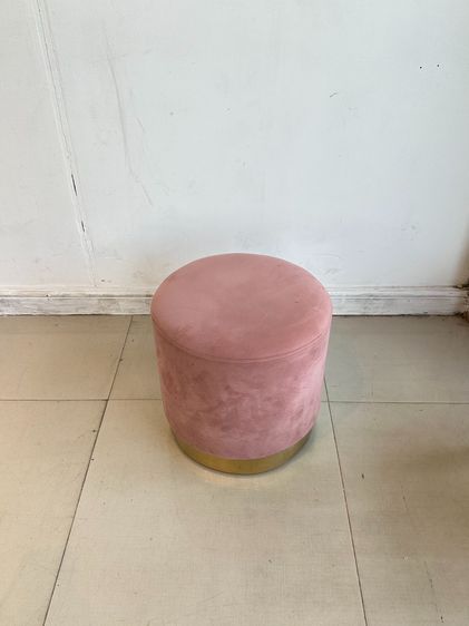 สตูล ทรงกลม เบาะผ้ากำมะหยี่สีชมพู ลายเรียบ  รูปที่ 2