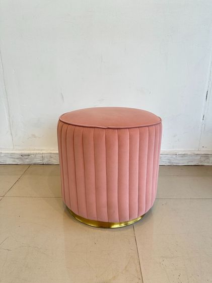 อื่นๆ ผ้าหุ้มเบาะ สตูล ทรงกลม เบาะผ้ากำมะหยี่สีชมพู ข้างจับจีบ 