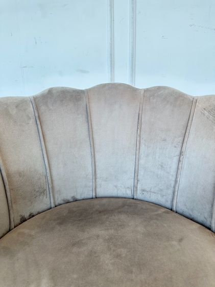 เก้าอี้อาร์มแชร์ เบาะผ้ากำมะหยี่สีเทา พิงหลังทรงเปลือกหอย รูปที่ 7