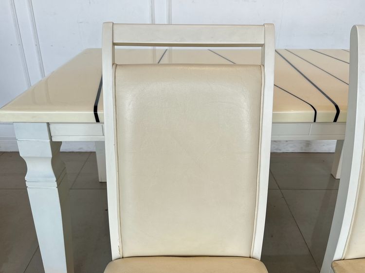 ชุดโต๊ะทานอาหาร 6 ที่นั่ง ท็อปหินอ่อนลายสีครีมตัดดำ โครงขาไม้จริง พร้อมเก้าอี้ รูปที่ 12