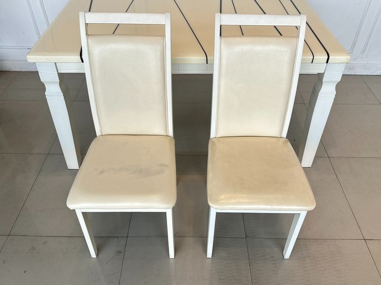 ชุดโต๊ะทานอาหาร 6 ที่นั่ง ท็อปหินอ่อนลายสีครีมตัดดำ โครงขาไม้จริง พร้อมเก้าอี้ รูปที่ 11