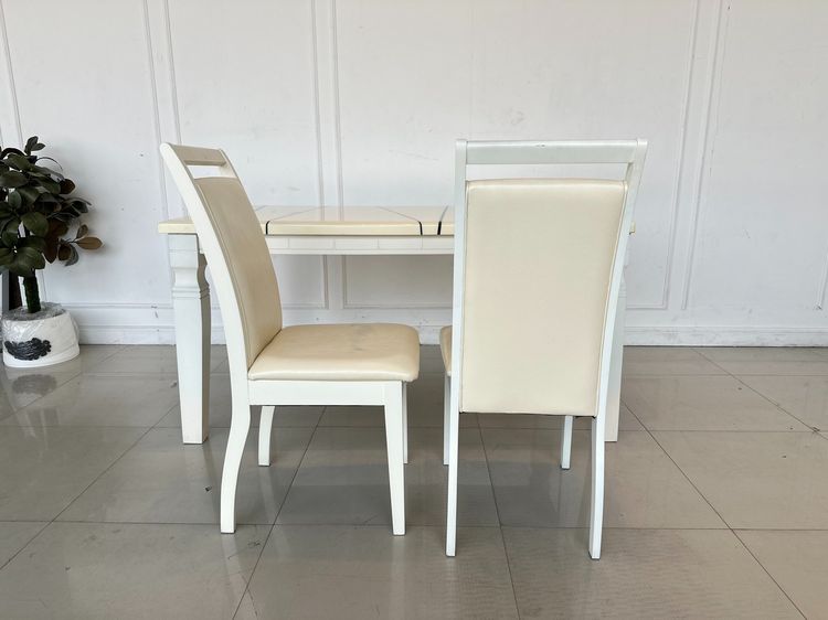 ชุดโต๊ะทานอาหาร 6 ที่นั่ง ท็อปหินอ่อนลายสีครีมตัดดำ โครงขาไม้จริง พร้อมเก้าอี้ รูปที่ 15