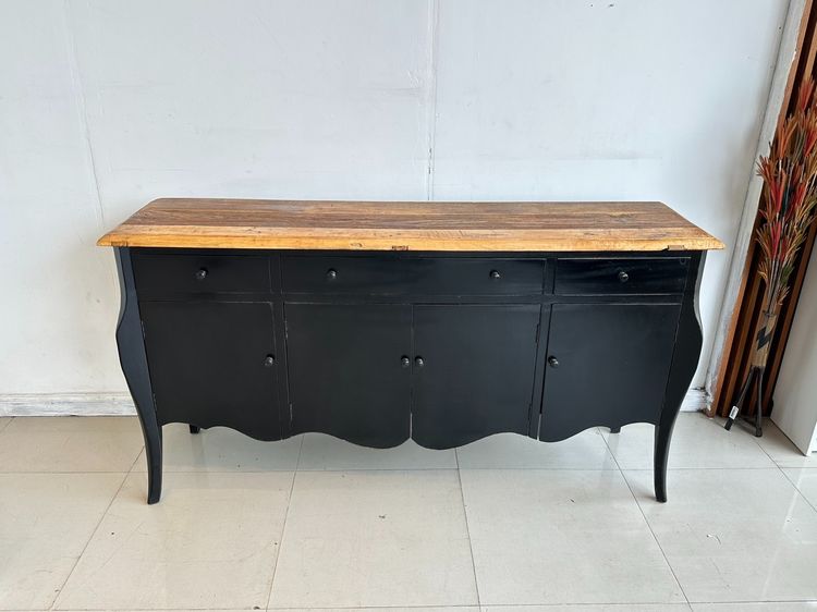 ตู้คอนโซล สไตล์วินเทจ  4 บานเปิด 3 ลิ้นชัก โครงไม้จริงสีดำ  รูปที่ 2