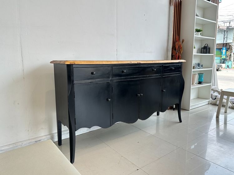 ตู้คอนโซล สไตล์วินเทจ  4 บานเปิด 3 ลิ้นชัก โครงไม้จริงสีดำ  รูปที่ 3