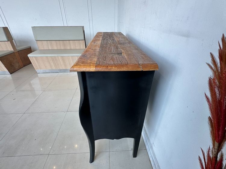 ตู้คอนโซล สไตล์วินเทจ  4 บานเปิด 3 ลิ้นชัก โครงไม้จริงสีดำ  รูปที่ 4