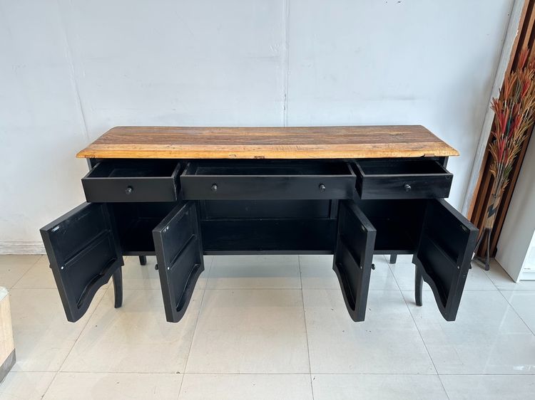 ตู้คอนโซล สไตล์วินเทจ  4 บานเปิด 3 ลิ้นชัก โครงไม้จริงสีดำ  รูปที่ 9