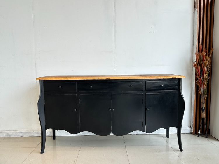 ตู้คอนโซล สไตล์วินเทจ  4 บานเปิด 3 ลิ้นชัก โครงไม้จริงสีดำ 