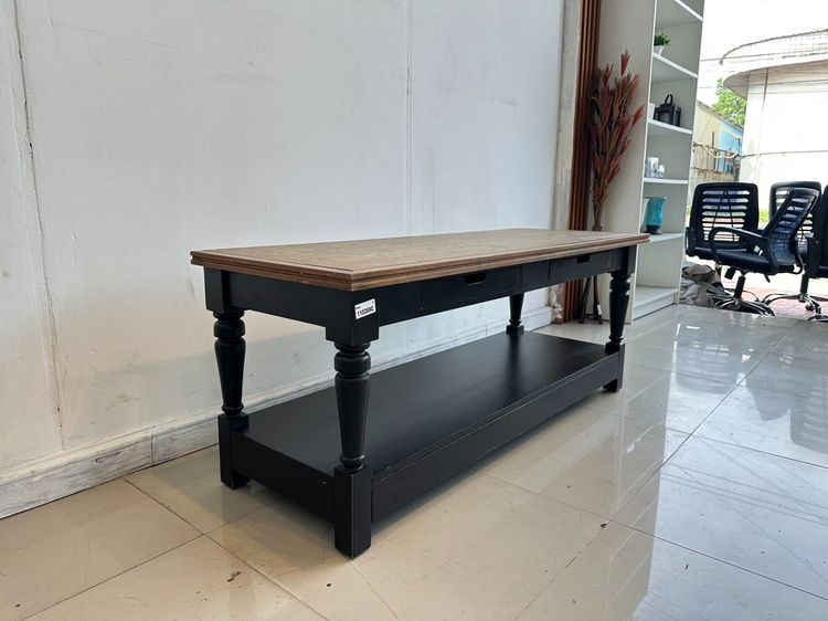 โต๊ะคอนโซล สไตล์วินเทจ ท็อปไม้จริง 2 ลิ้นชัก โครงขาไม้จริงสีดำ  รูปที่ 3