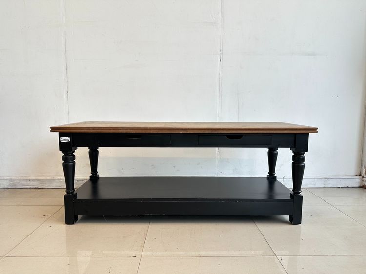 อื่นๆ โต๊ะคอนโซล สไตล์วินเทจ ท็อปไม้จริง 2 ลิ้นชัก โครงขาไม้จริงสีดำ 