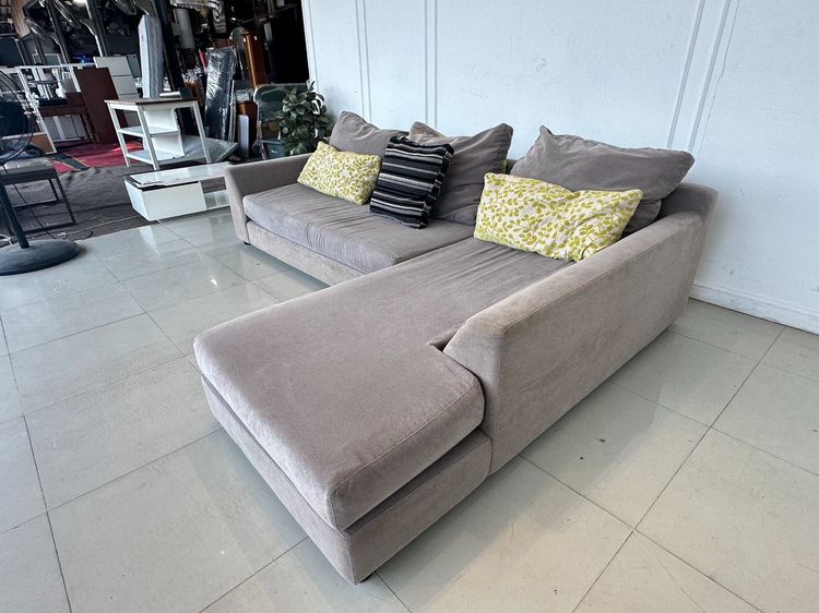 โซฟาแอล เบาะผ้าสีเทาถอดปลอกได้  โครงไม้ MDF ขาไม้จริง รูปที่ 3