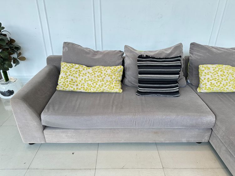 โซฟาแอล เบาะผ้าสีเทาถอดปลอกได้  โครงไม้ MDF ขาไม้จริง รูปที่ 6