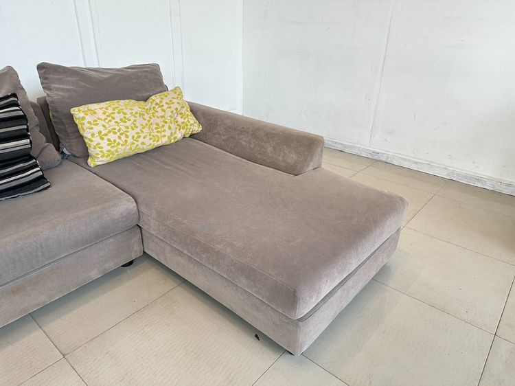 โซฟาแอล เบาะผ้าสีเทาถอดปลอกได้  โครงไม้ MDF ขาไม้จริง รูปที่ 7