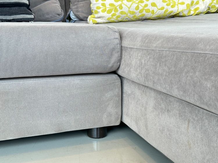 โซฟาแอล เบาะผ้าสีเทาถอดปลอกได้  โครงไม้ MDF ขาไม้จริง รูปที่ 11